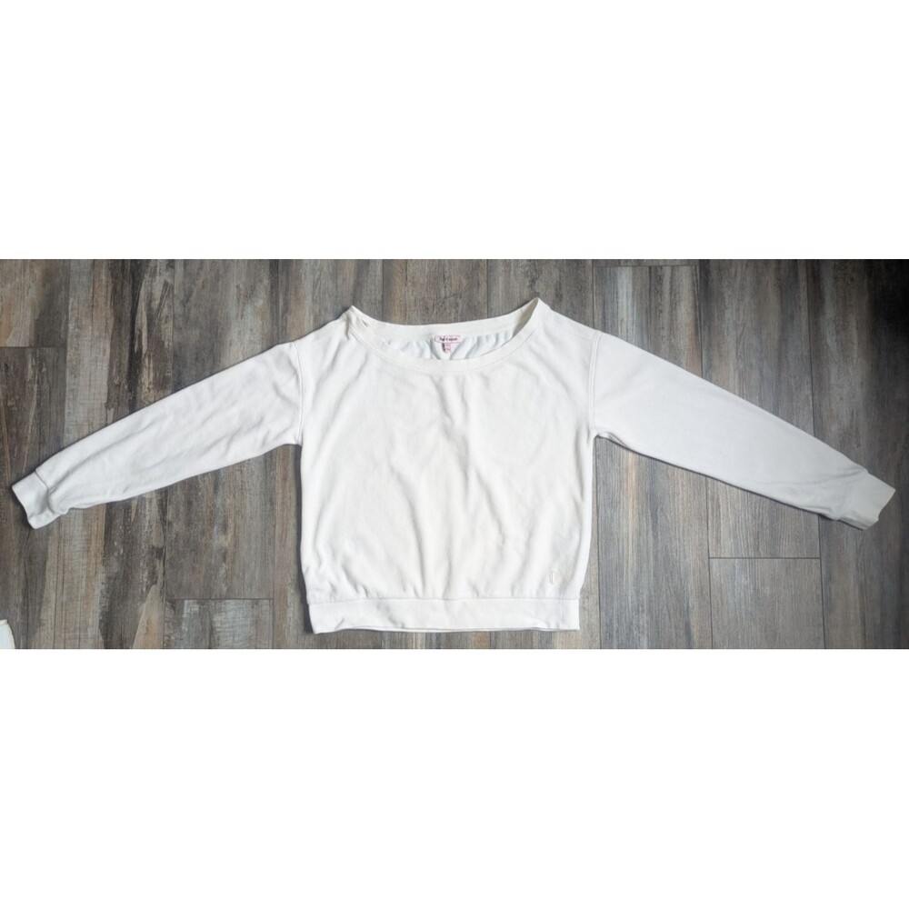 Juicy Couture Top Women's Medium Ivory Velour Long Sleeve Boat Neck Y2K 90's